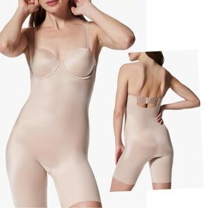 SPANX Suit Your Fancy Strapless Mid-Thigh Bodysuit Seamless Nude Shapewear